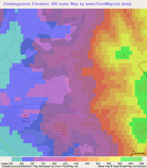 Zsadanypuszta,Hungary Elevation Map