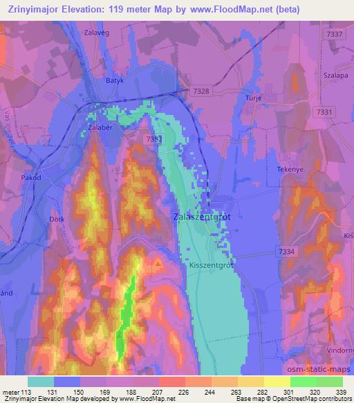 Zrinyimajor,Hungary Elevation Map