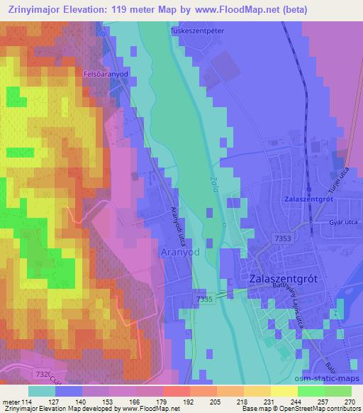 Zrinyimajor,Hungary Elevation Map