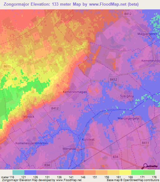 Zongormajor,Hungary Elevation Map