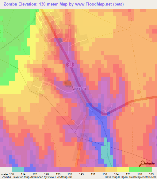 Zomba,Hungary Elevation Map