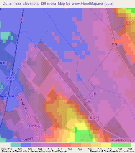 Zoltanhaza,Hungary Elevation Map