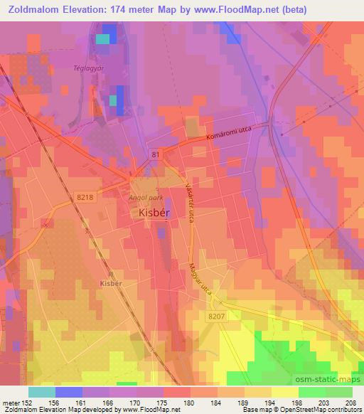Zoldmalom,Hungary Elevation Map