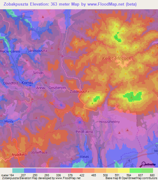 Zobakpuszta,Hungary Elevation Map
