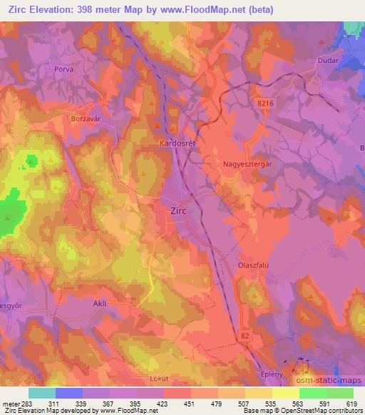 Zirc,Hungary Elevation Map