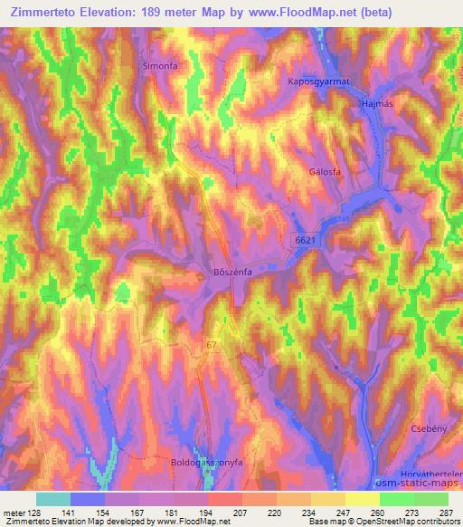 Zimmerteto,Hungary Elevation Map