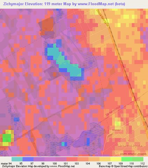 Zichymajor,Hungary Elevation Map