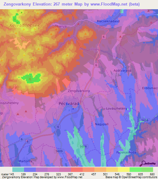 Zengovarkony,Hungary Elevation Map