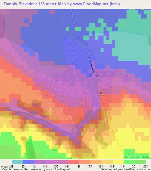 Zamoly,Hungary Elevation Map