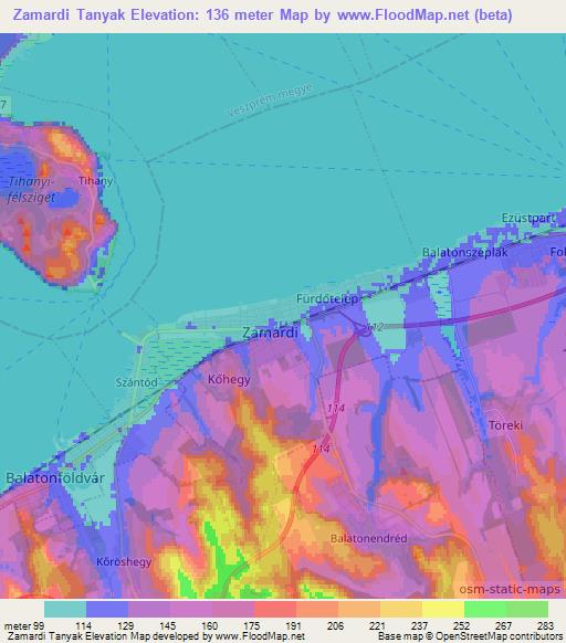 Zamardi Tanyak,Hungary Elevation Map