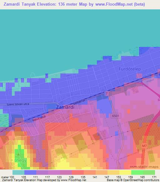Zamardi Tanyak,Hungary Elevation Map