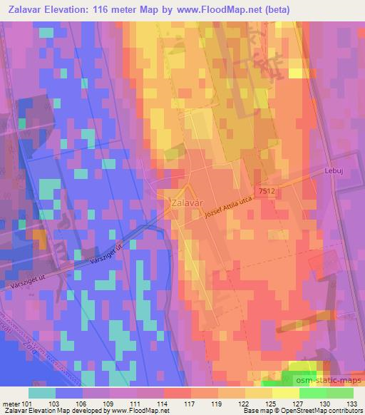 Zalavar,Hungary Elevation Map