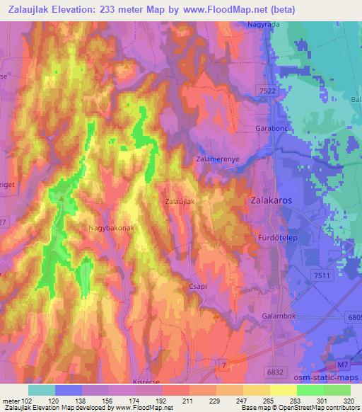 Zalaujlak,Hungary Elevation Map