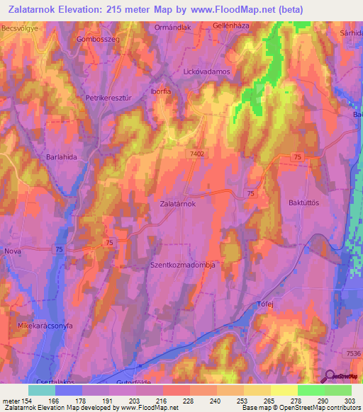 Zalatarnok,Hungary Elevation Map
