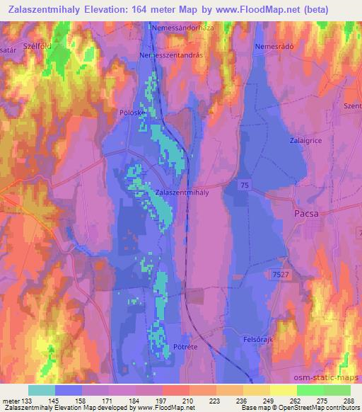 Zalaszentmihaly,Hungary Elevation Map