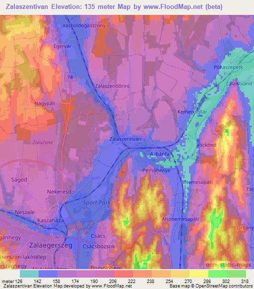 Zalaszentivan,Hungary Elevation Map