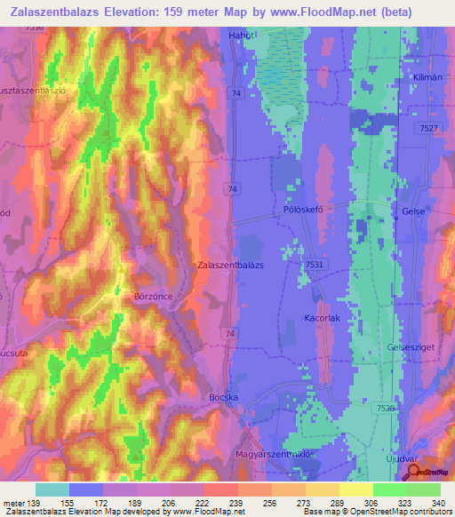 Zalaszentbalazs,Hungary Elevation Map
