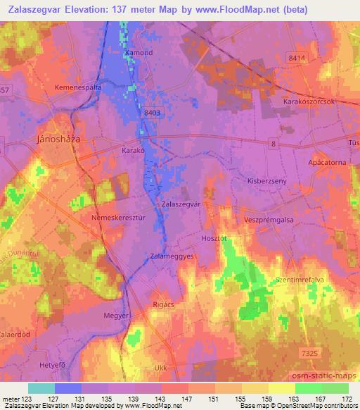Zalaszegvar,Hungary Elevation Map