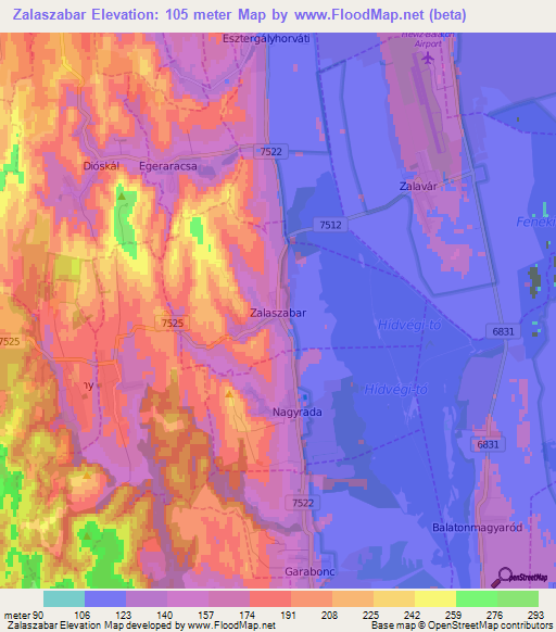 Zalaszabar,Hungary Elevation Map