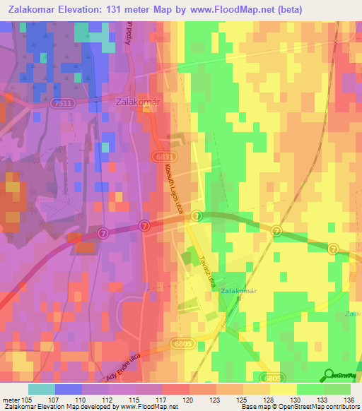 Zalakomar,Hungary Elevation Map