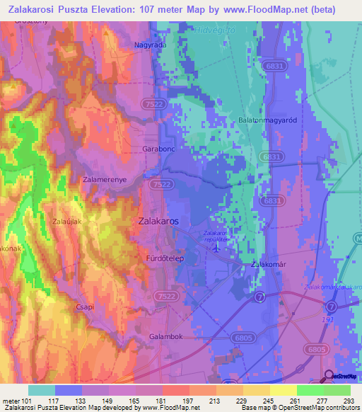 Zalakarosi Puszta,Hungary Elevation Map