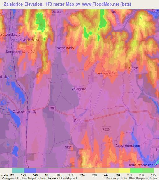 Zalaigrice,Hungary Elevation Map