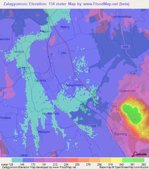 Zalagyomoro,Hungary Elevation Map