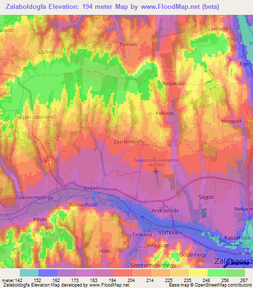Zalaboldogfa,Hungary Elevation Map
