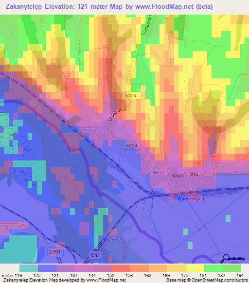Zakanytelep,Hungary Elevation Map