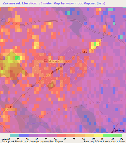 Zakanyszek,Hungary Elevation Map