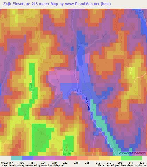 Zajk,Hungary Elevation Map