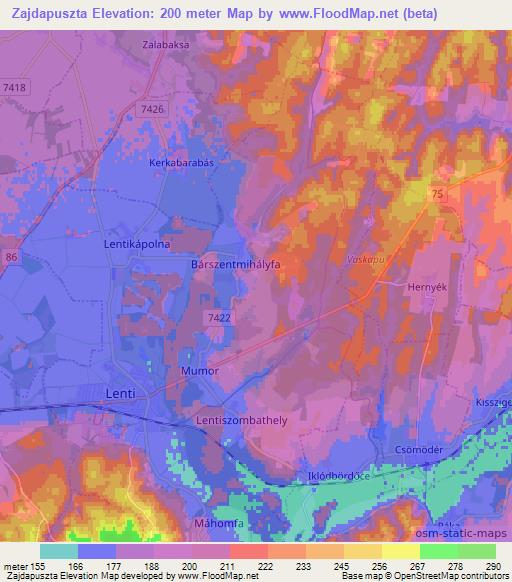 Zajdapuszta,Hungary Elevation Map