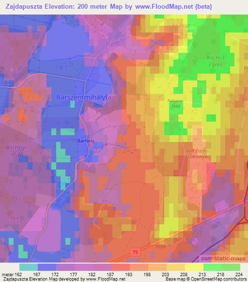Zajdapuszta,Hungary Elevation Map