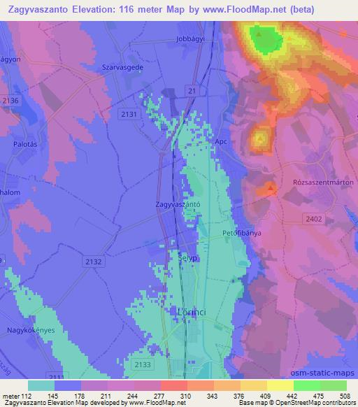 Zagyvaszanto,Hungary Elevation Map