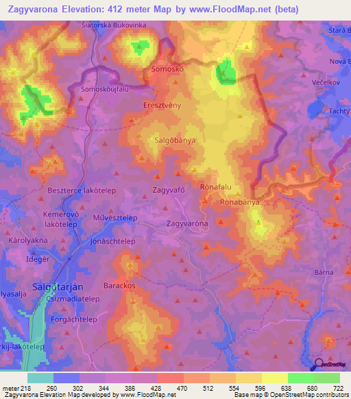 Zagyvarona,Hungary Elevation Map