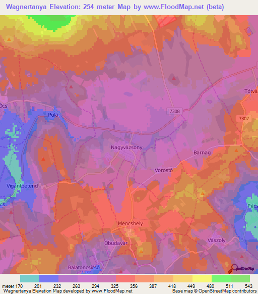 Wagnertanya,Hungary Elevation Map