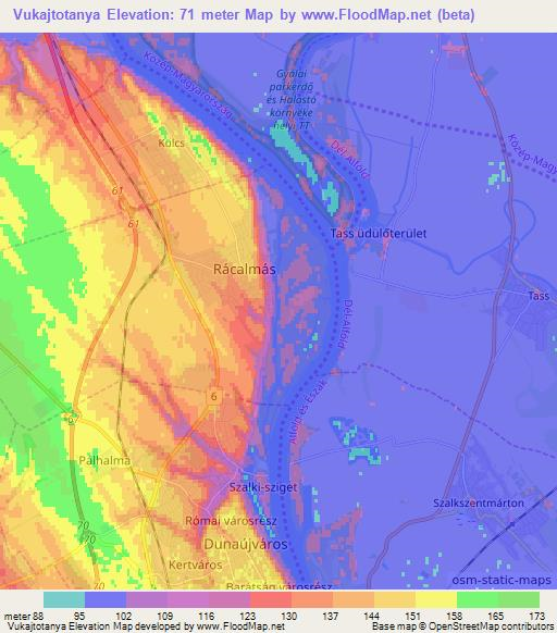 Vukajtotanya,Hungary Elevation Map