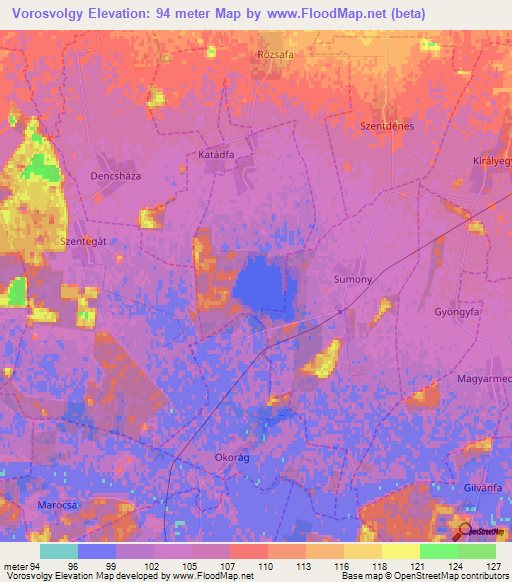 Vorosvolgy,Hungary Elevation Map