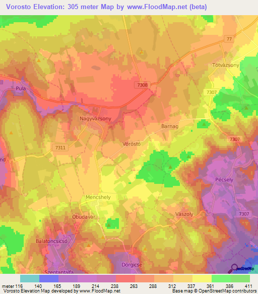 Vorosto,Hungary Elevation Map