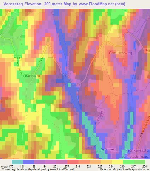 Vorosszeg,Hungary Elevation Map