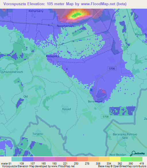 Vorospuszta,Hungary Elevation Map