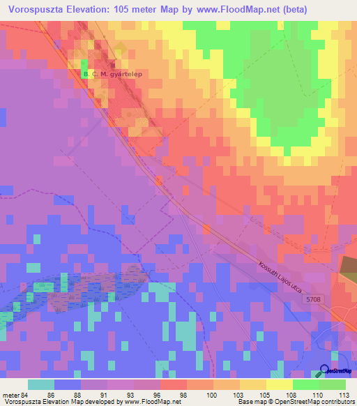 Vorospuszta,Hungary Elevation Map