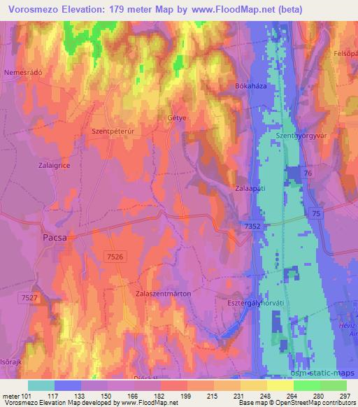 Vorosmezo,Hungary Elevation Map