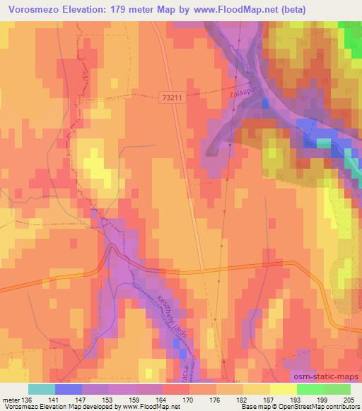 Vorosmezo,Hungary Elevation Map