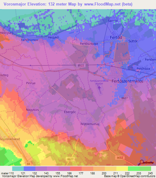 Vorosmajor,Hungary Elevation Map