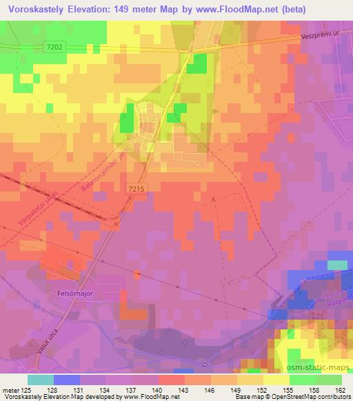 Voroskastely,Hungary Elevation Map