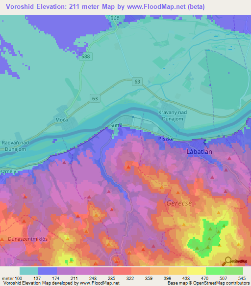 Voroshid,Hungary Elevation Map
