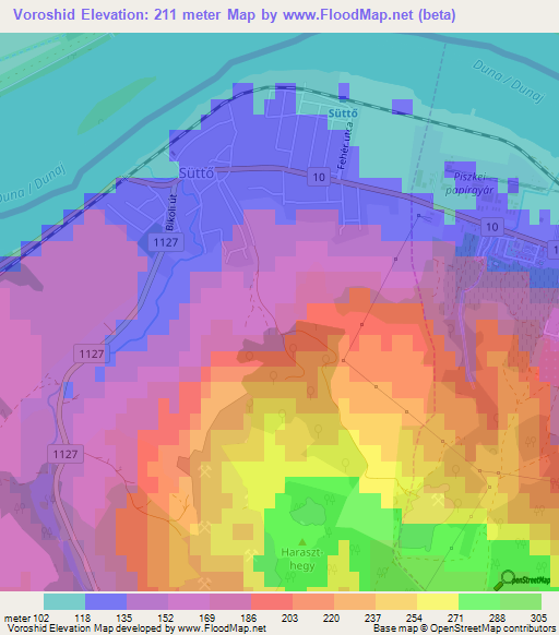 Voroshid,Hungary Elevation Map