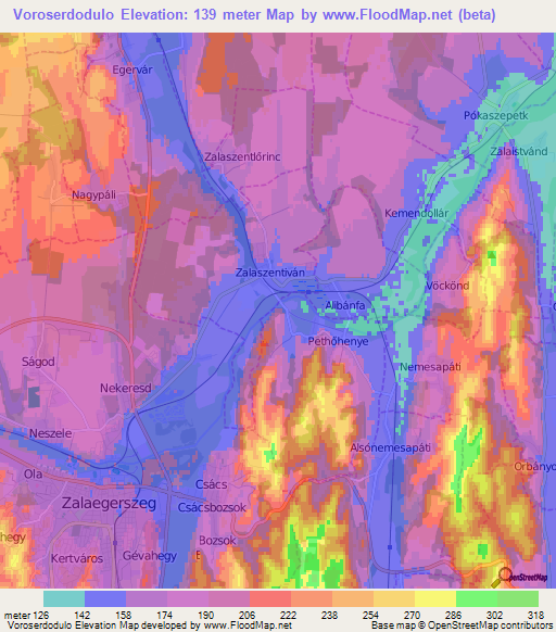 Voroserdodulo,Hungary Elevation Map