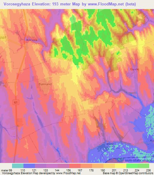 Vorosegyhaza,Hungary Elevation Map